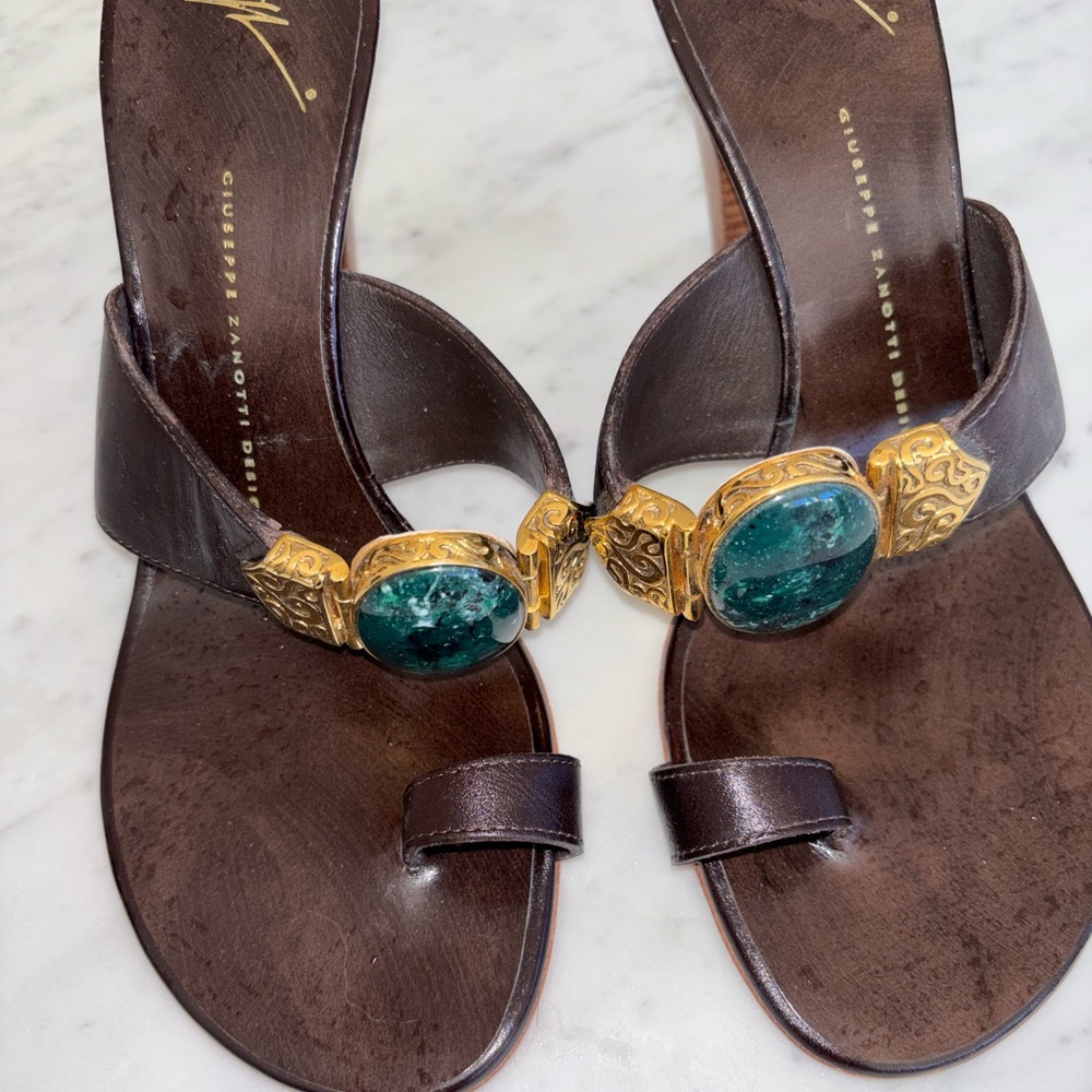 Giuseppe Zanotti Dark Brown and Gold Heels - Picture 3 of 6